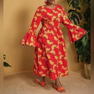 Vintage printed a line ruffle sleeve dress size 16